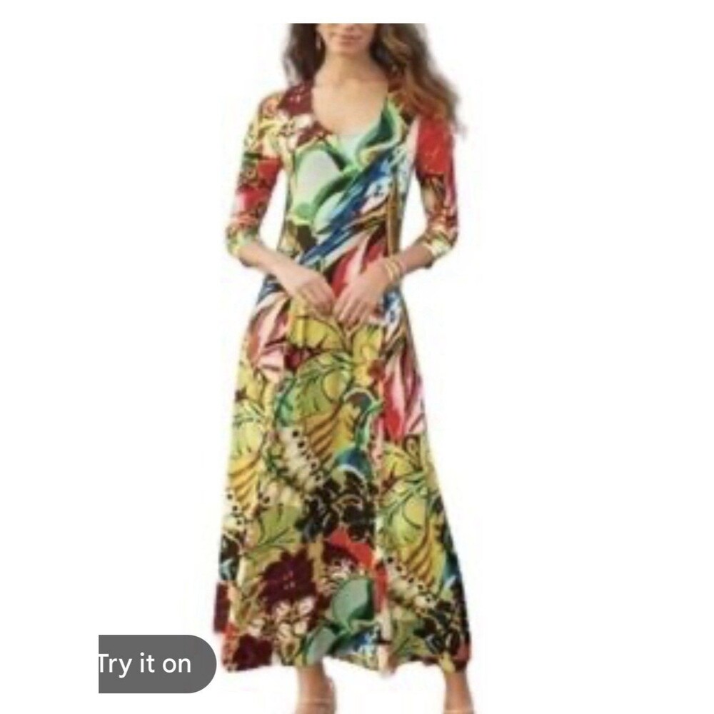 Soft Surroundings Multi Stretch Knit Tropical Magnolia Midi Maxi Dress Large